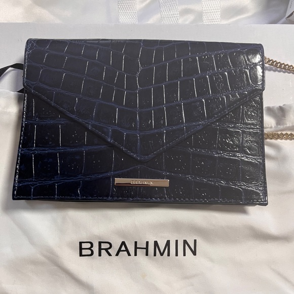 New BRAHMIN Blue LEATHER crossbody purse / handbag with strap - NWOT - Picture 1 of 8